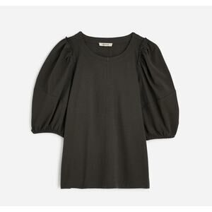 Madewell Puff-Sleeve Tee WMNS L Gray Crew Neck Cotton Relaxed Fit Ruffle Accent